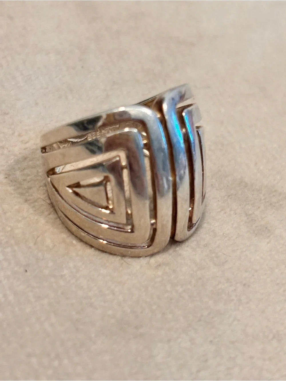 Vintage Designer 925 Sterling Silver Geometric Statement Ring - Size 6.5-7